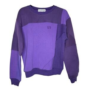 EB Denim Rich Purple Color Block Long Sleeve Crew Sweater Banded Wrist & Hem 1
